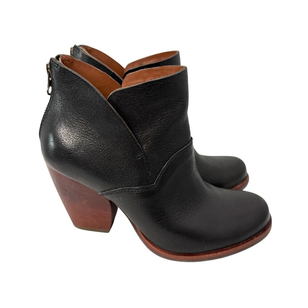 Kork Ease Boots Womens 6 M Castaneda Ankle Bootie Black Leather Chunky Heel Boho